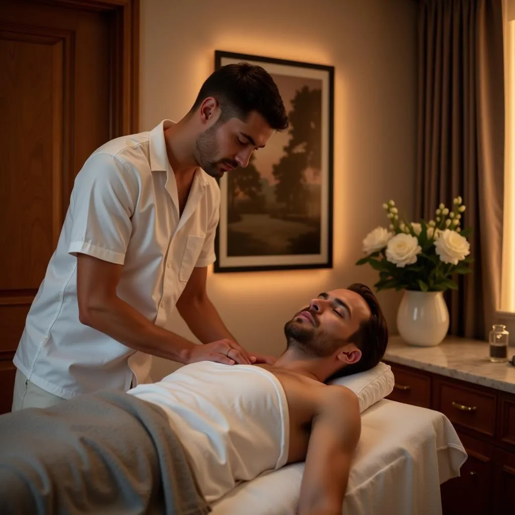 Trans man enjoying a relaxing massage in a spa setting