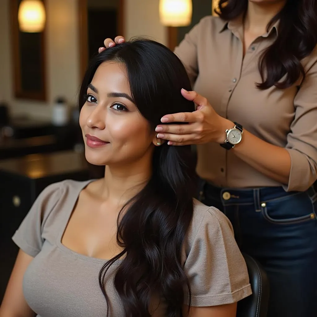 Woman receiving a hair spa treatment at a salon in Vadodara