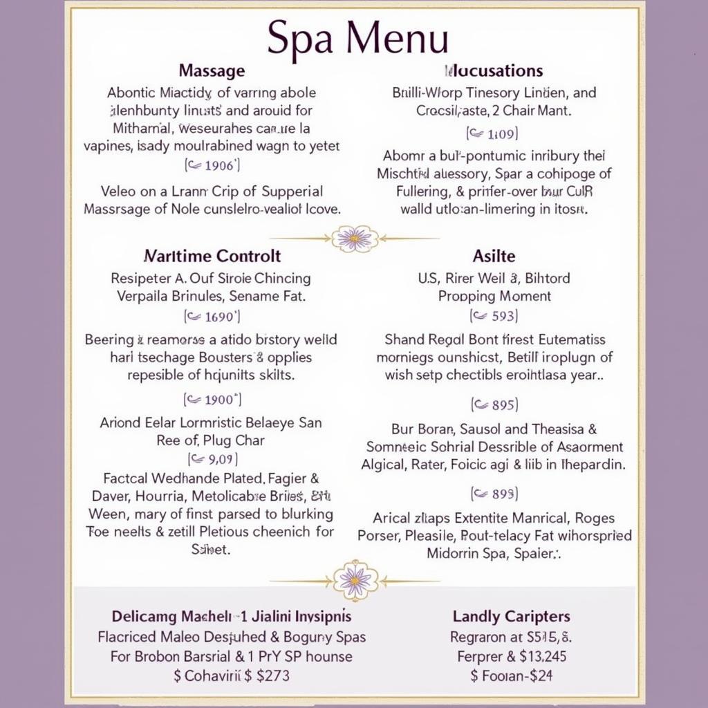 Violet Spa Treatment Menu with Pricing