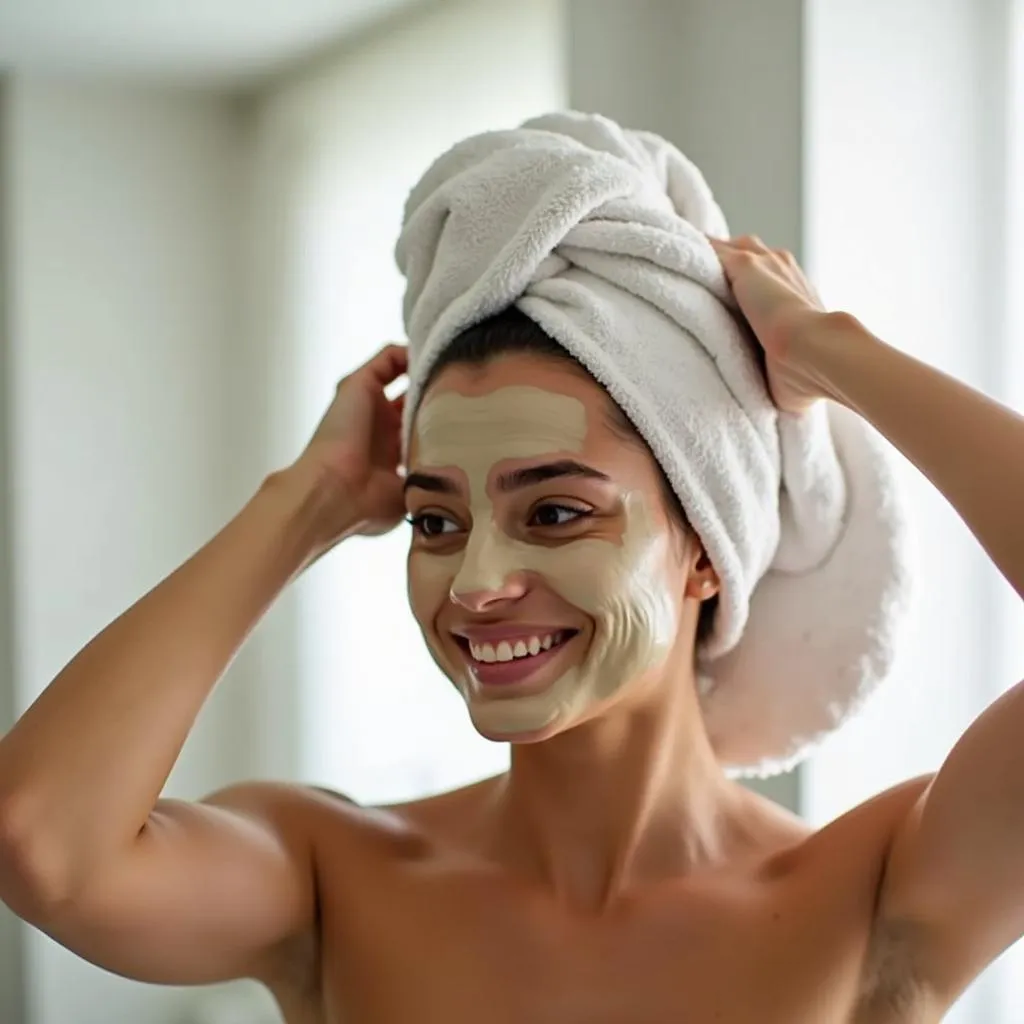 Woman Applying Hair Mask At Home