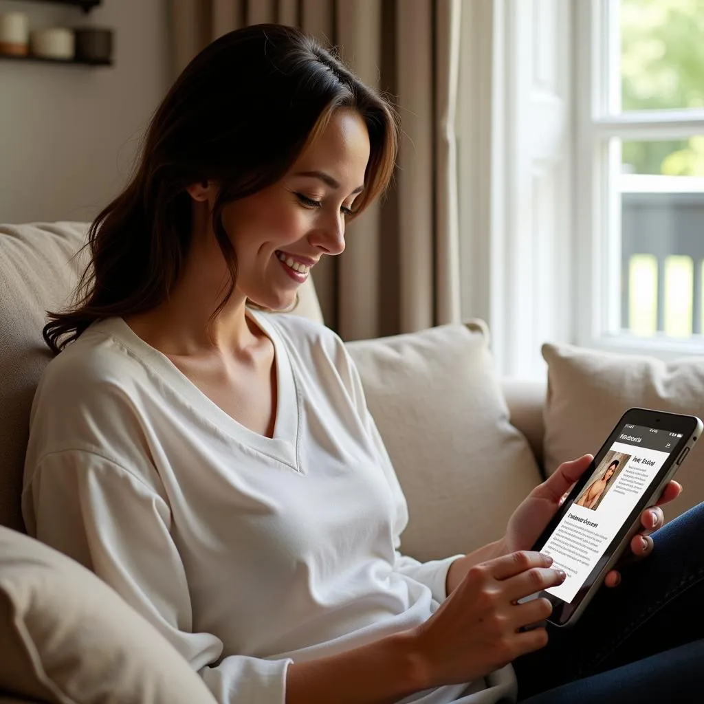 Woman Browsing Spa Website on Tablet