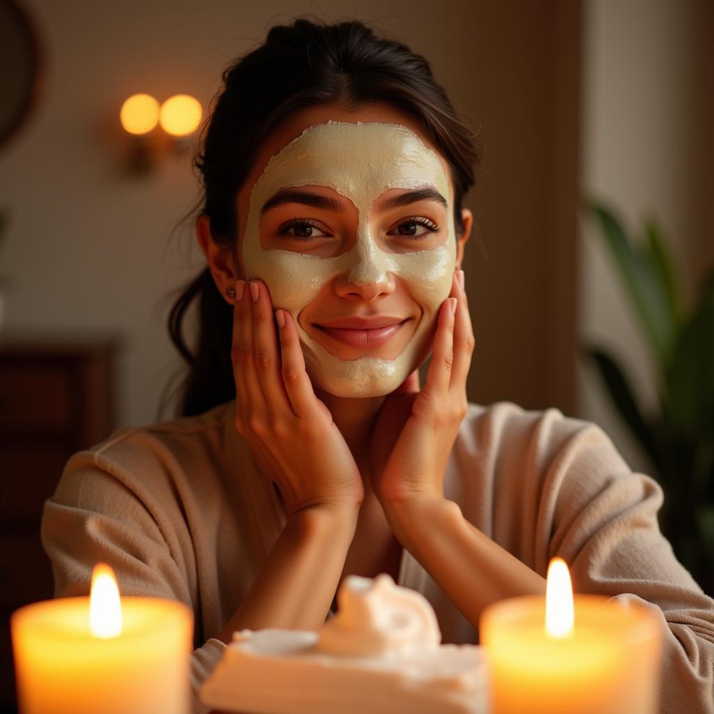 Woman Enjoying Facial Mask at Home