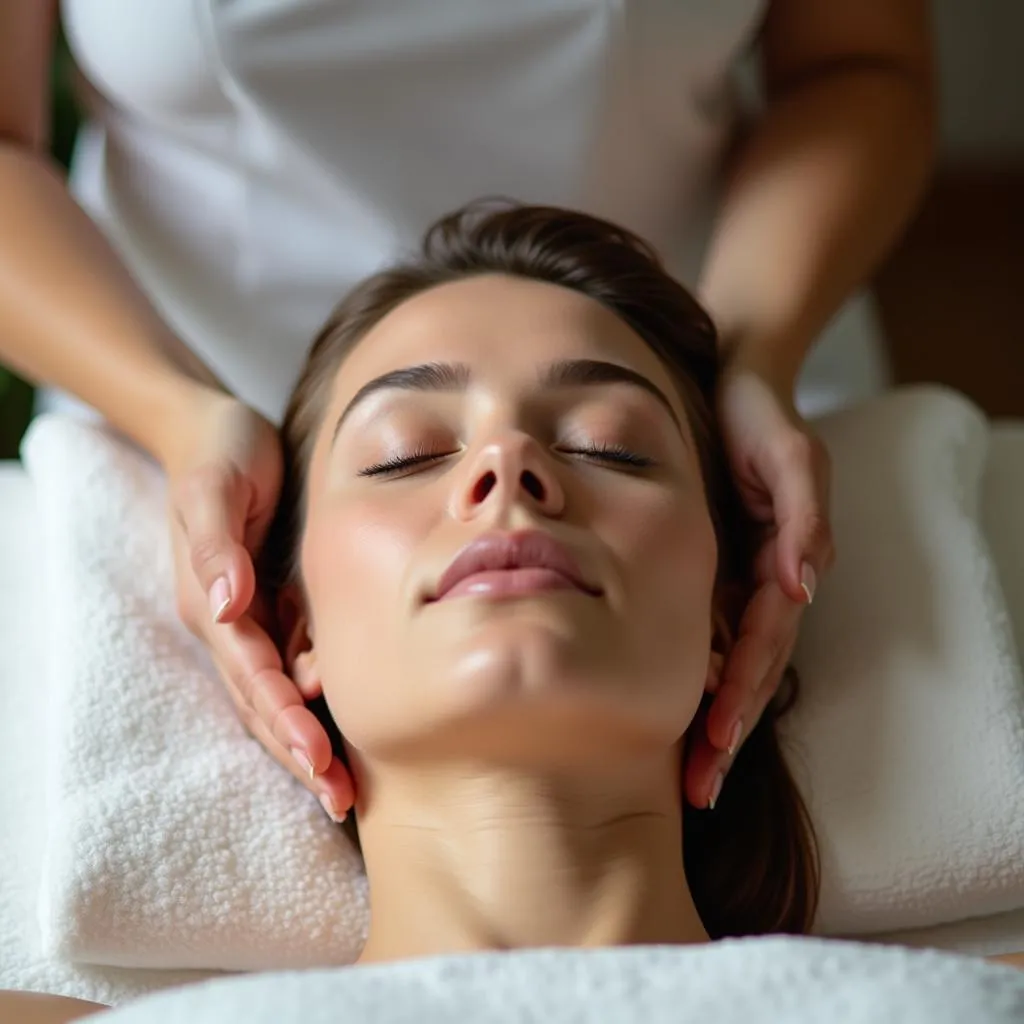 Woman Enjoying Facial Massage