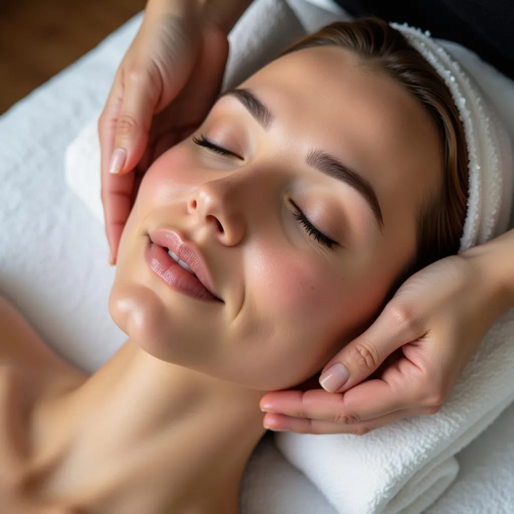 Woman Enjoying a Facial Massage