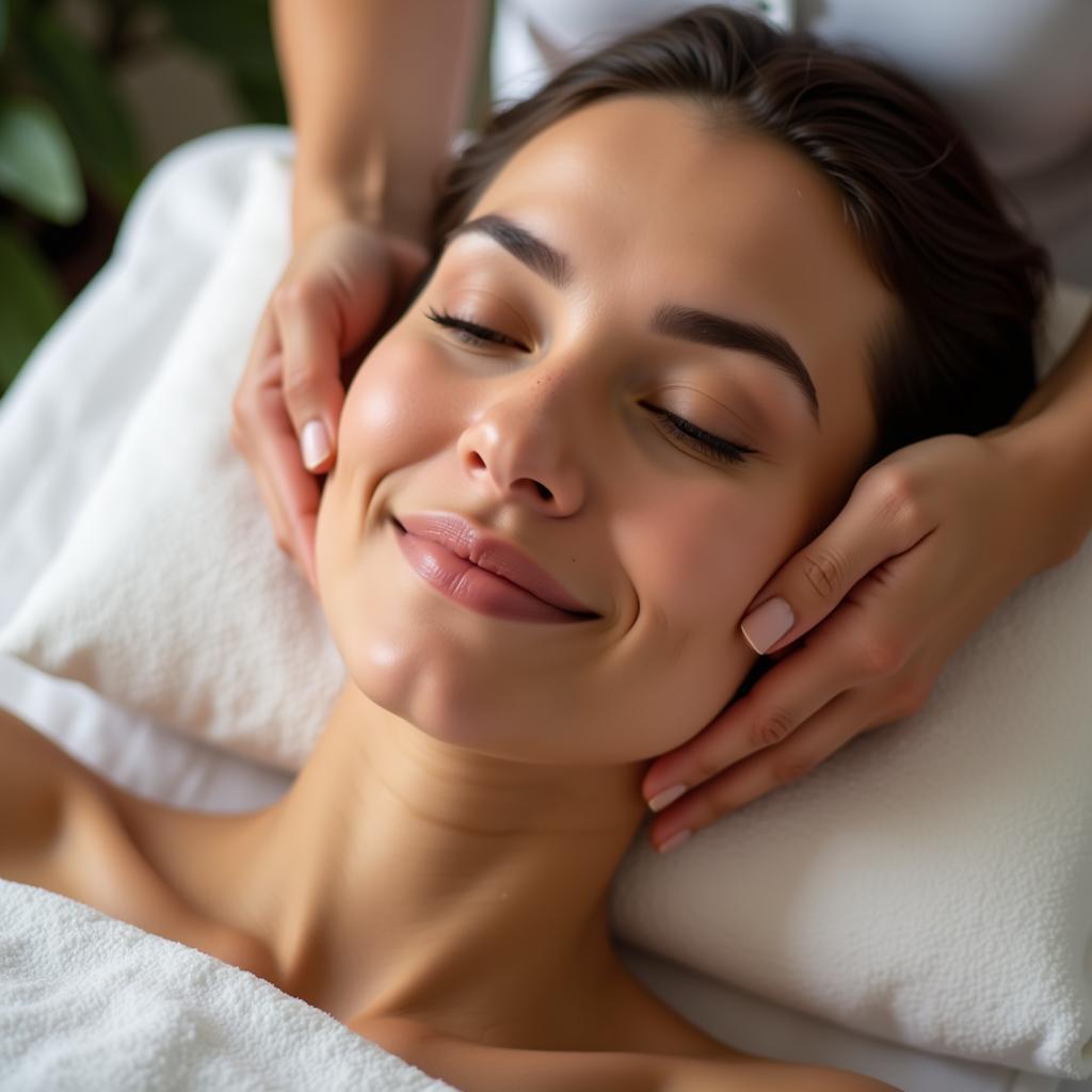 Woman Enjoying Facial Massage at a Delhi Spa