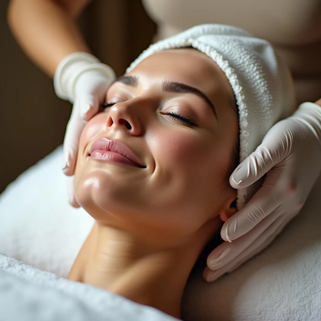 Woman enjoying a relaxing facial treatment