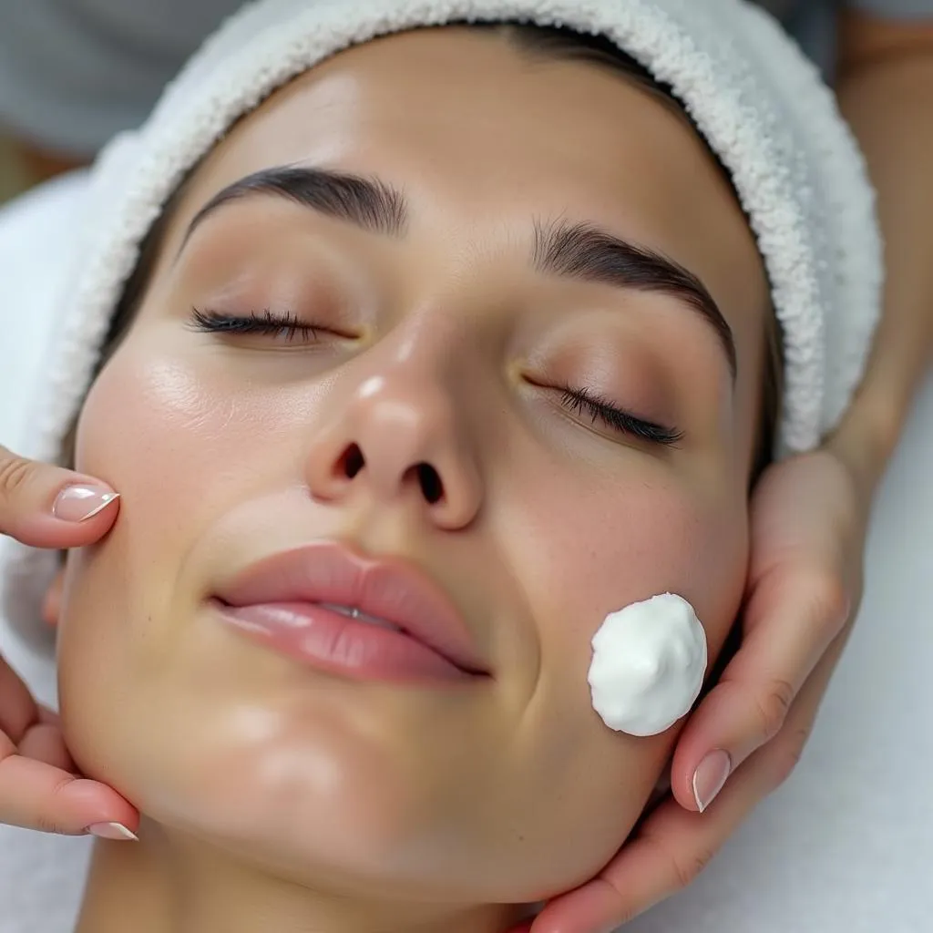 Woman Enjoying Facial Treatment at Spa