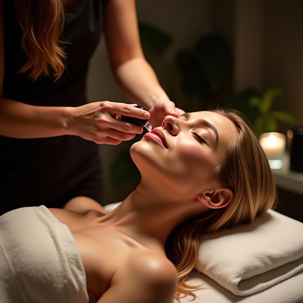 Woman enjoying facial treatment at a luxury spa