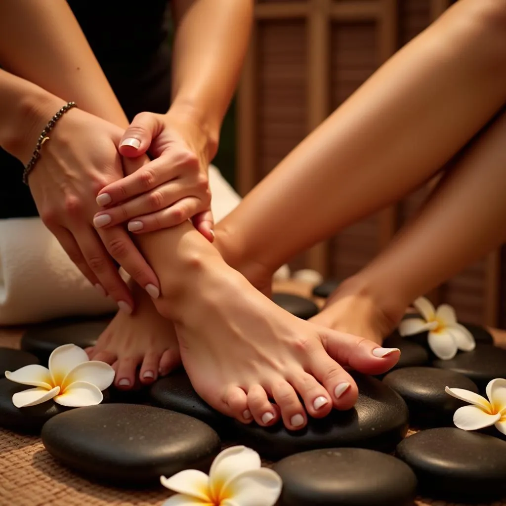 Woman Enjoying Foot Massage at Spa