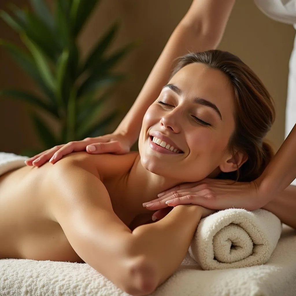 Woman Enjoying a Relaxing Lavana Spa Massage