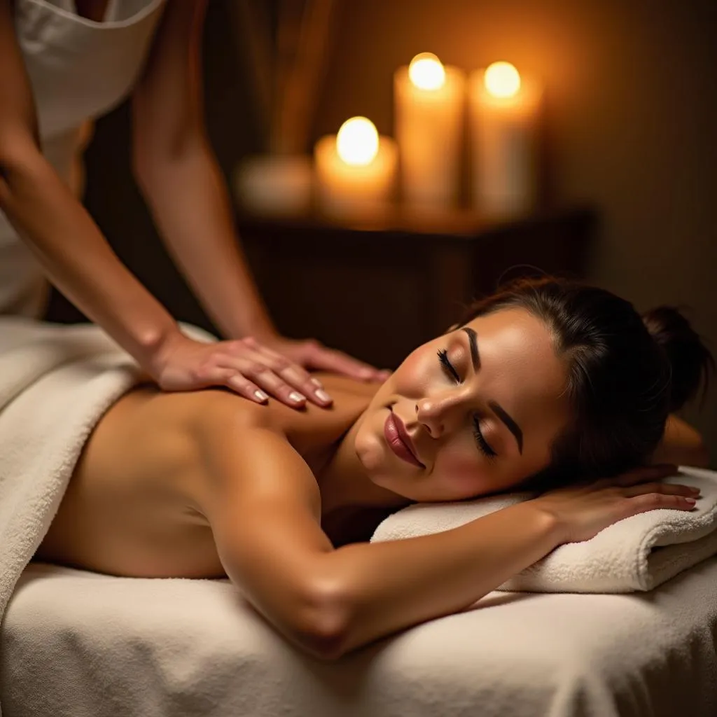 Woman Enjoying Massage at Night