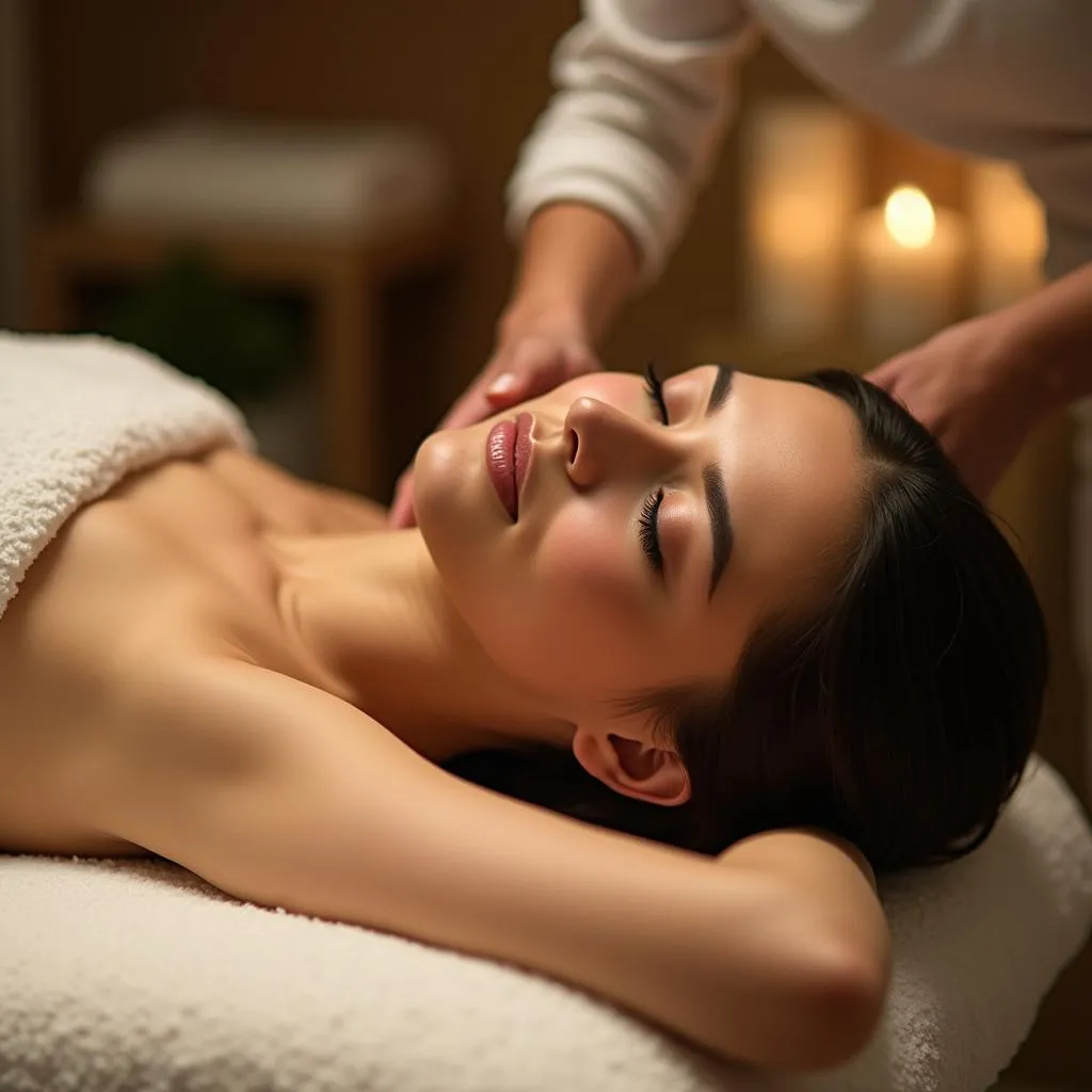 Woman Enjoying Massage at Spa