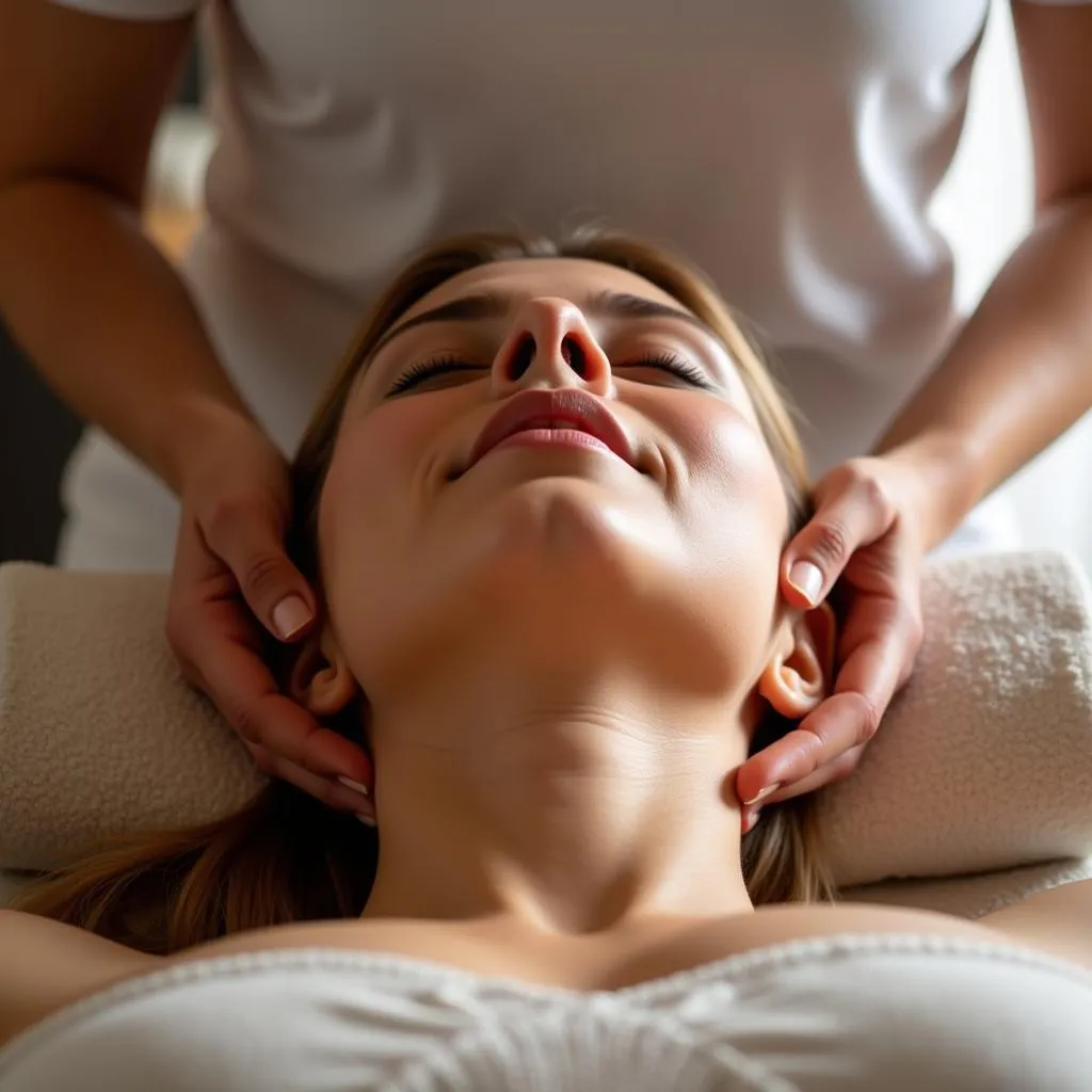 Woman experiencing a relaxing head massage at a spa