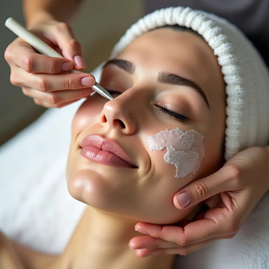 Woman Enjoying a Spa Facial Treatment