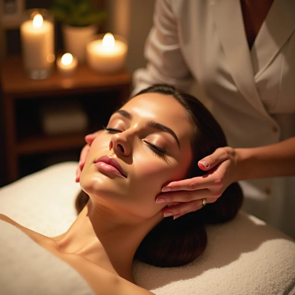 Woman getting facial massage at Brambati Spa