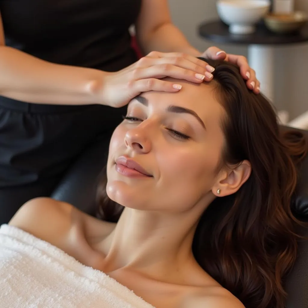 Woman Getting a Hair Spa Treatment