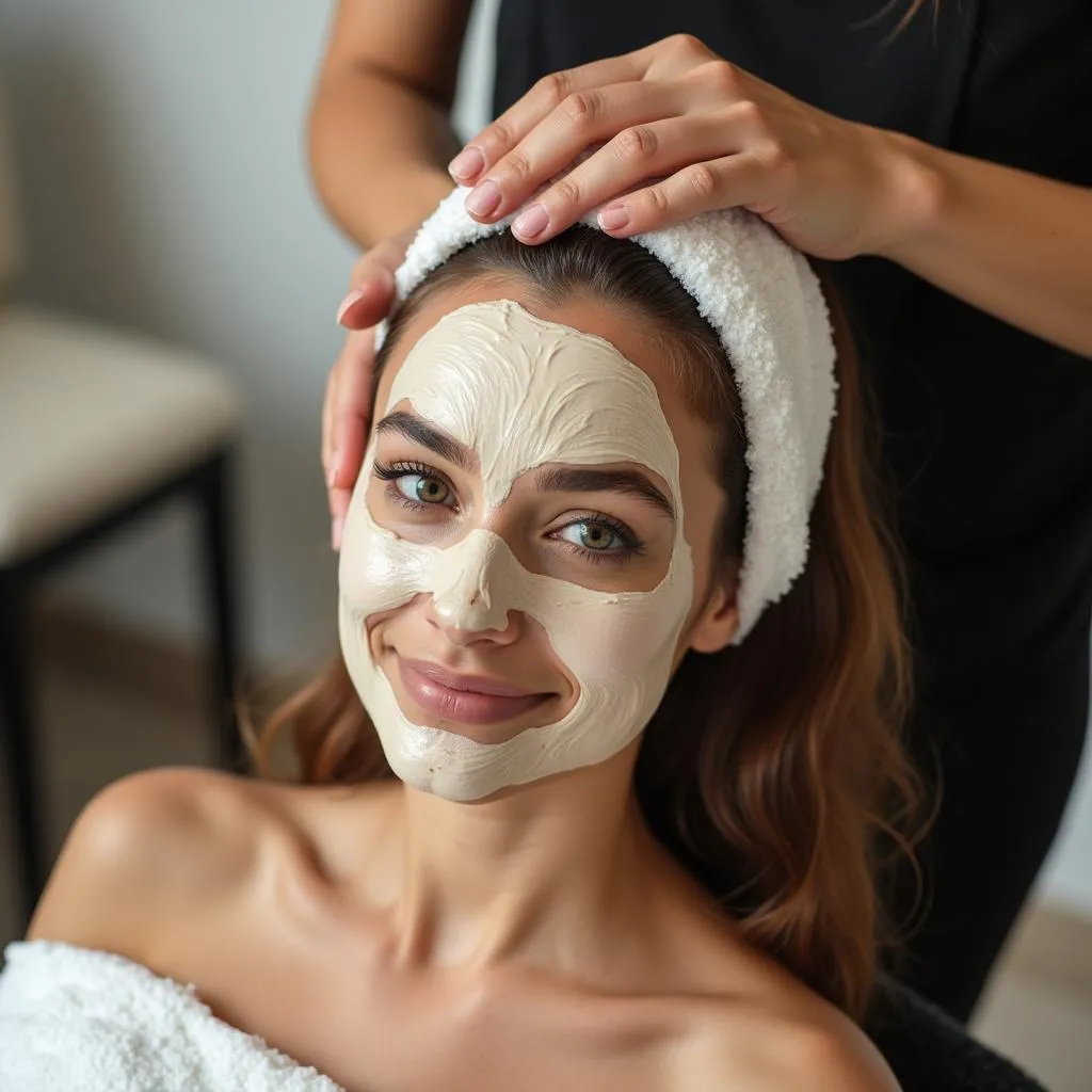 Woman Getting Hair Spa Treatment in Salon