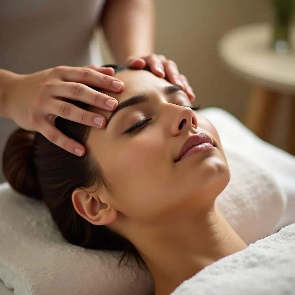 Woman Getting Head Massage at Spa