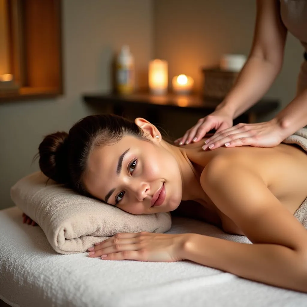 Woman Getting Relaxing Massage at Spa