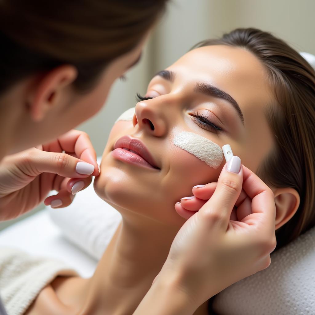 Woman receiving a facial treatment