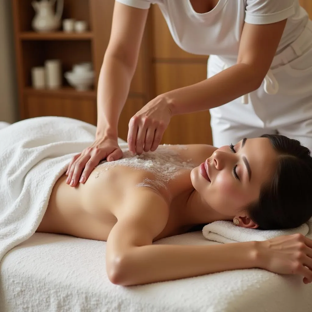 Woman Receiving a Relaxing Salt Scrub Treatment