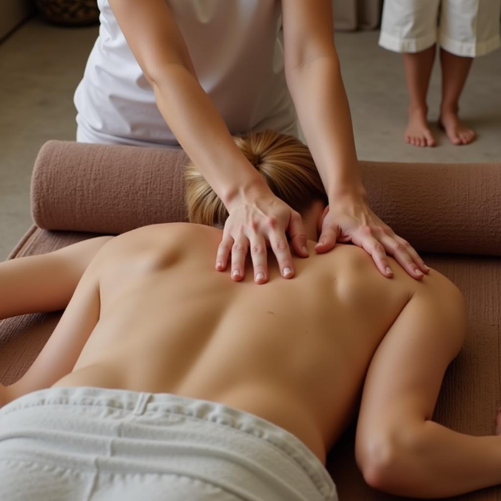 Woman Enjoying a Thai Massage