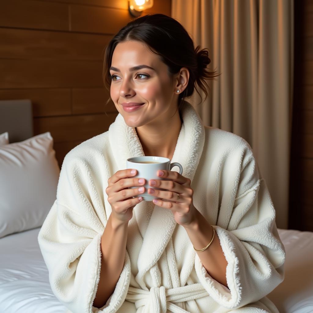 Woman Relaxed in Bathrobe After Treatment