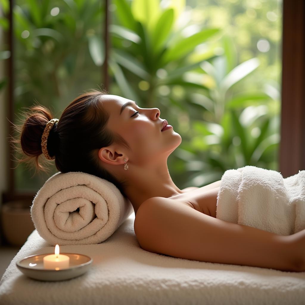 Woman Relaxing after Thai Spa Treatment