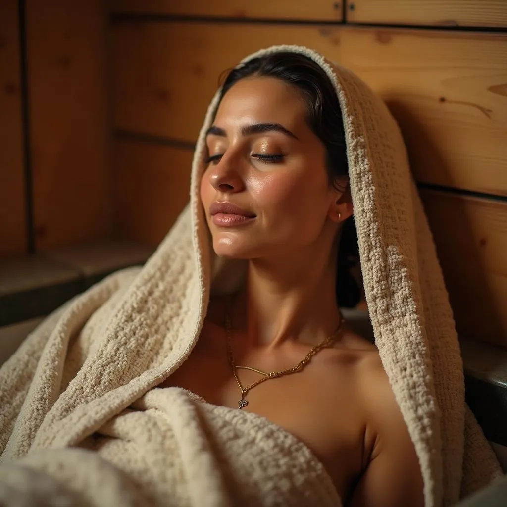 Woman Relaxing in Hammam Steam Room