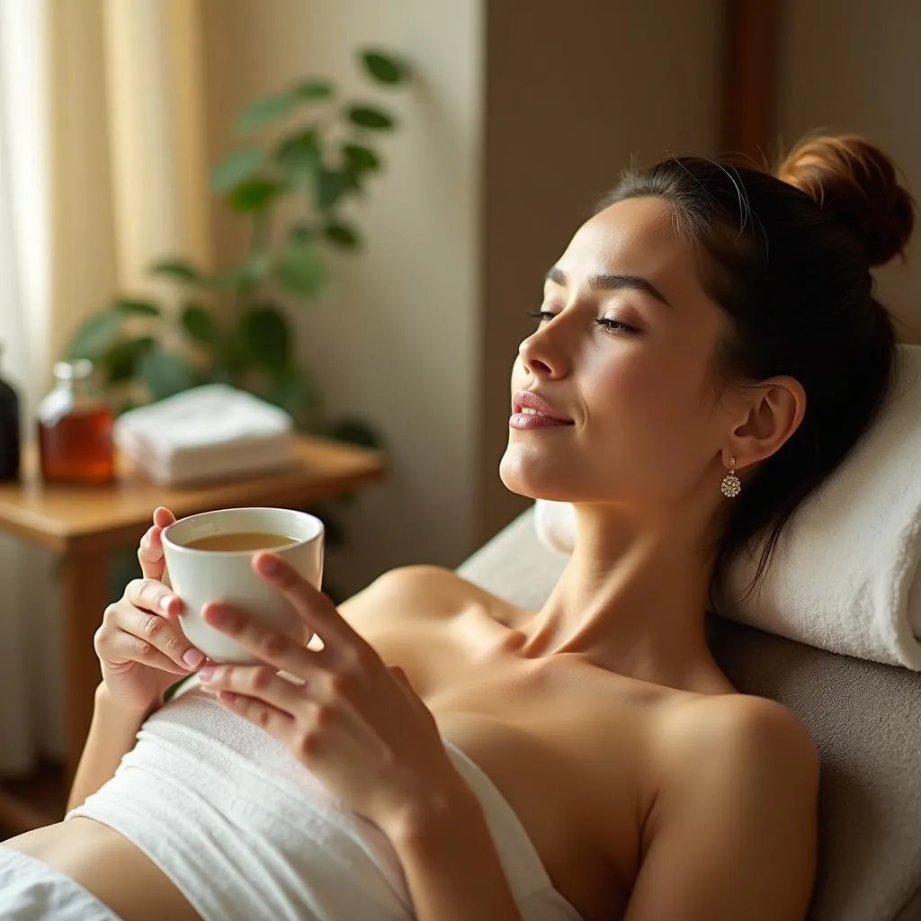 Woman Relaxing in Spa Lounge