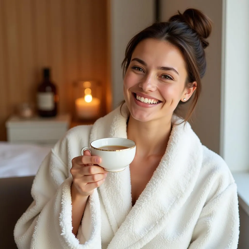 Woman Relaxing in Spa Robe