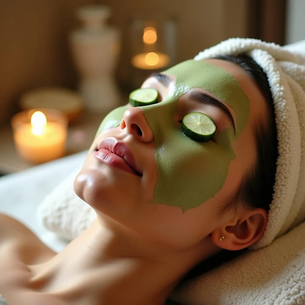 Woman Relaxing in Spa with Facial Mask