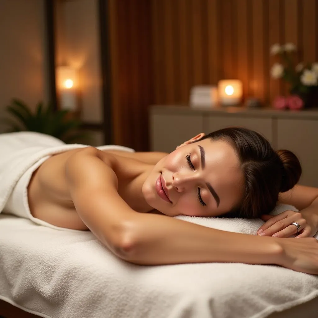 Woman Relaxing on Massage Table at Spa