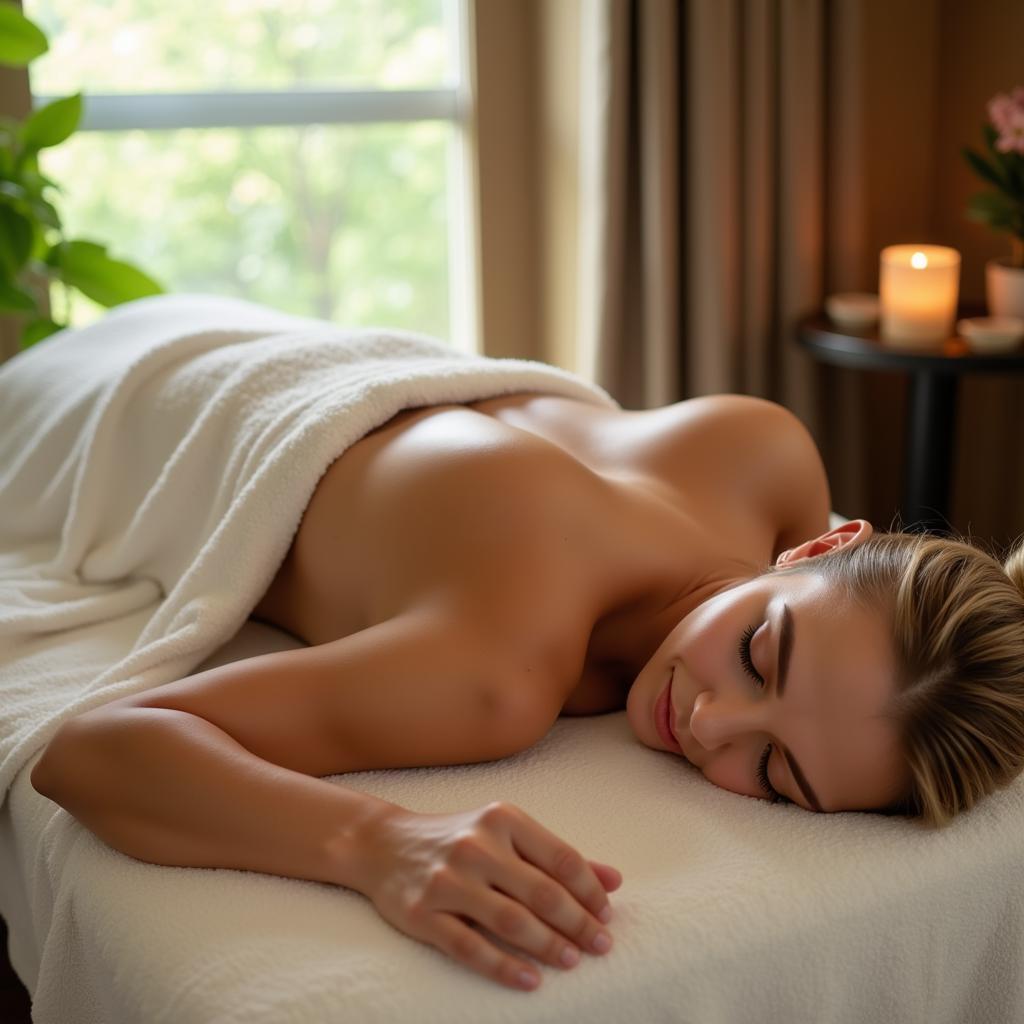 Woman Relaxing on Massage Table Before Treatment