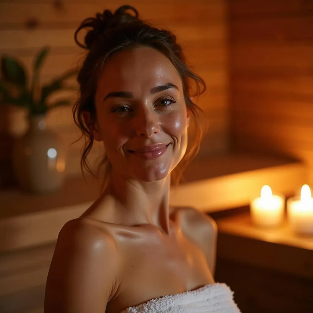 Woman Relaxing in a Sauna at a Raleigh Spa