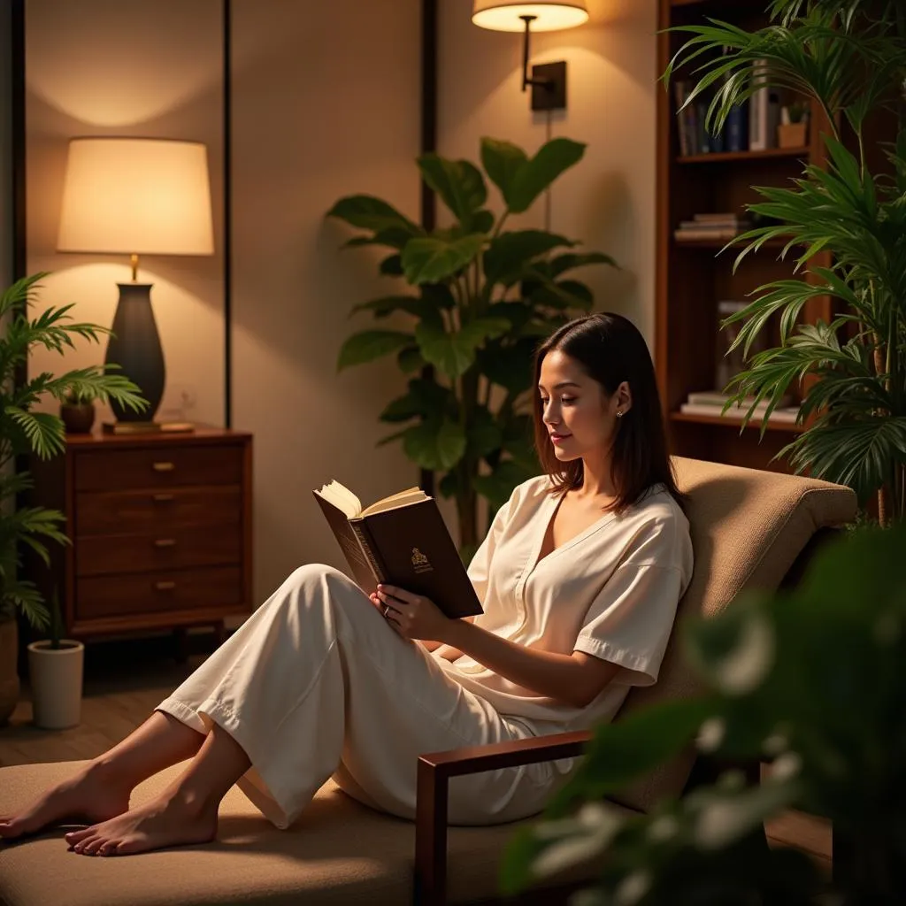 Woman Relaxing with Book in Spa