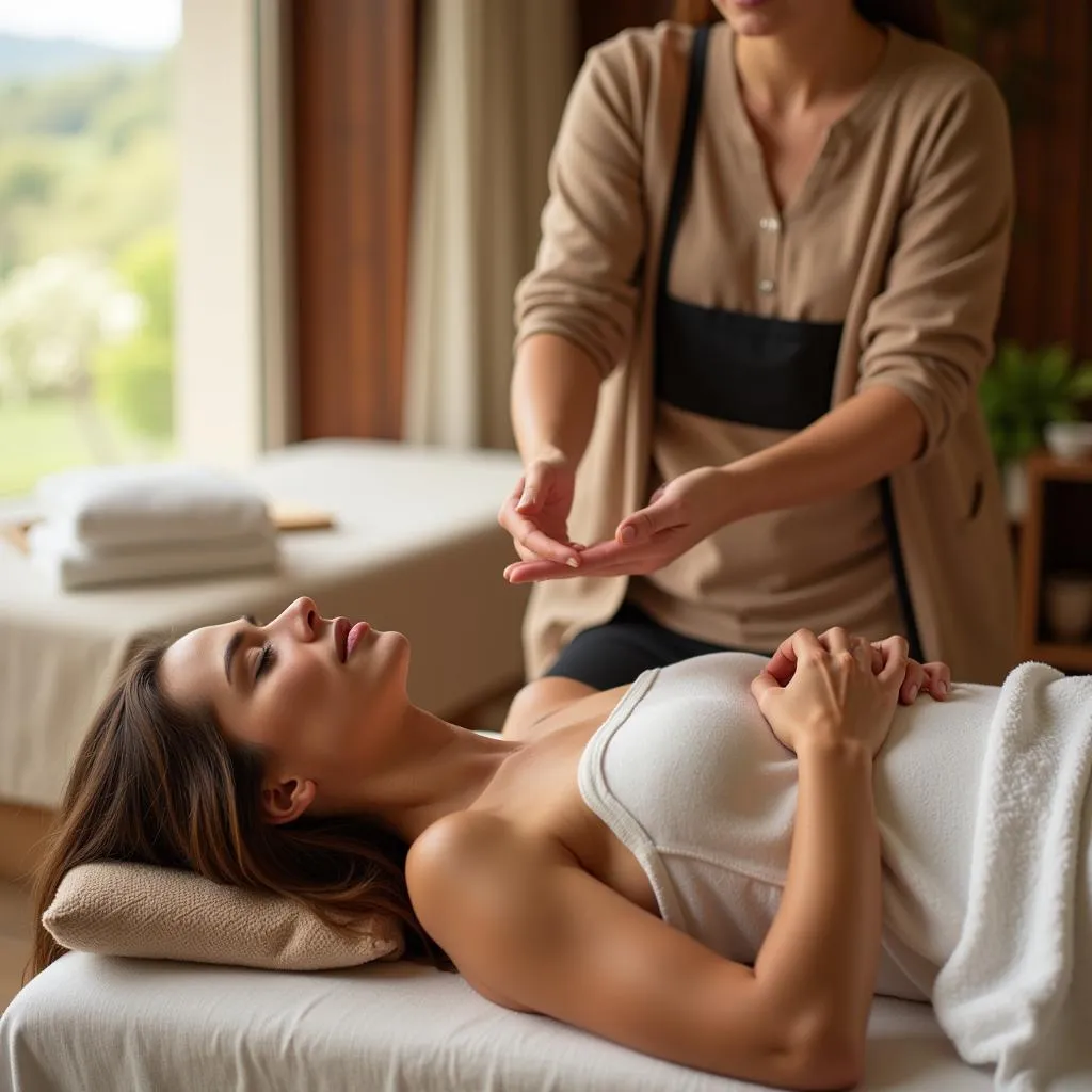 Woman receiving a yoga nidra spa treatment