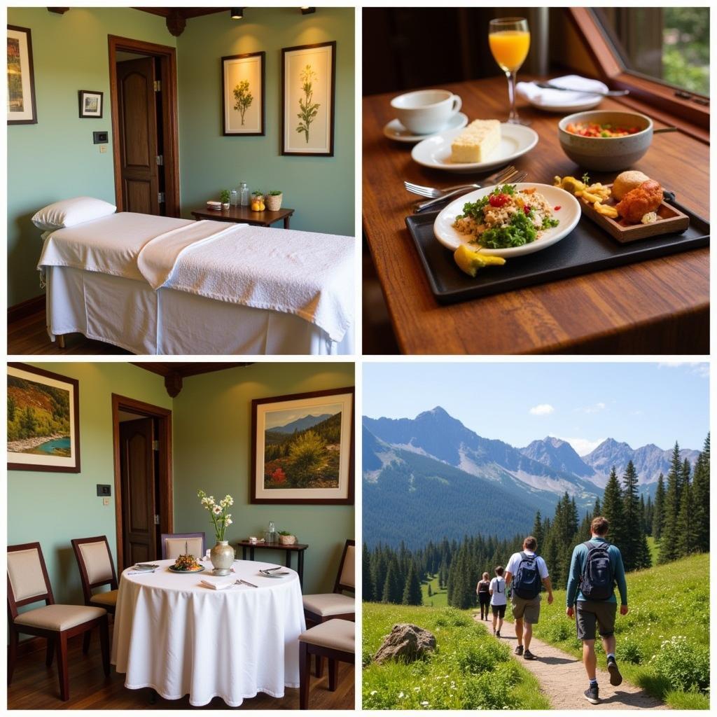 Acorn Hideaway Resort & Spa amenities, highlighting spa treatments, dining experiences, and adventure activities.