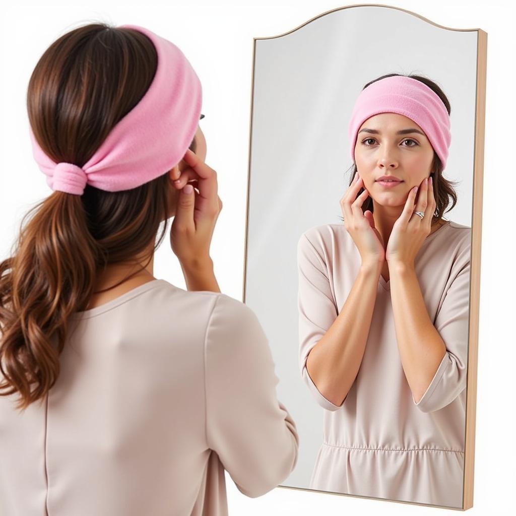 Woman adjusting her spa headband before applying makeup