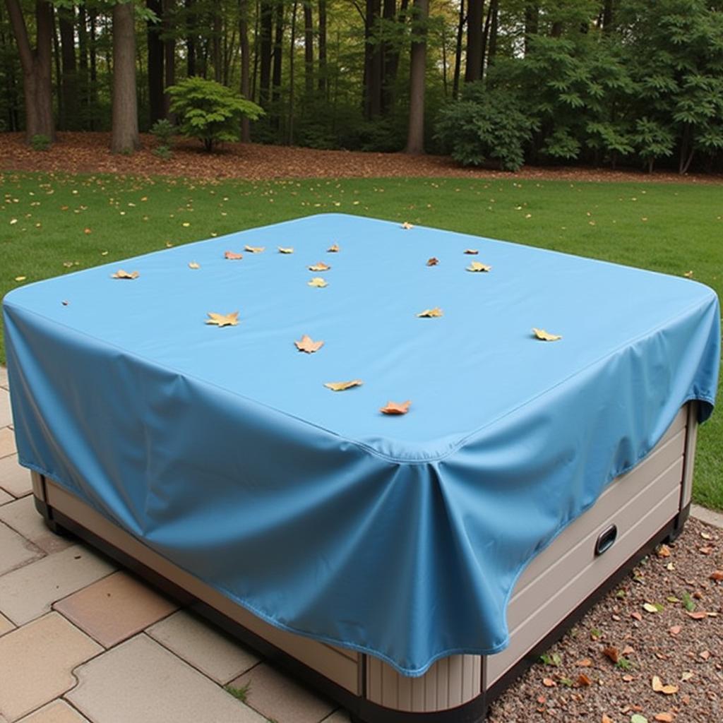 Protecting your Spa with an Affordable Cover: A spa covered securely with a fitted cover, showcasing the protection it offers from weather and debris.