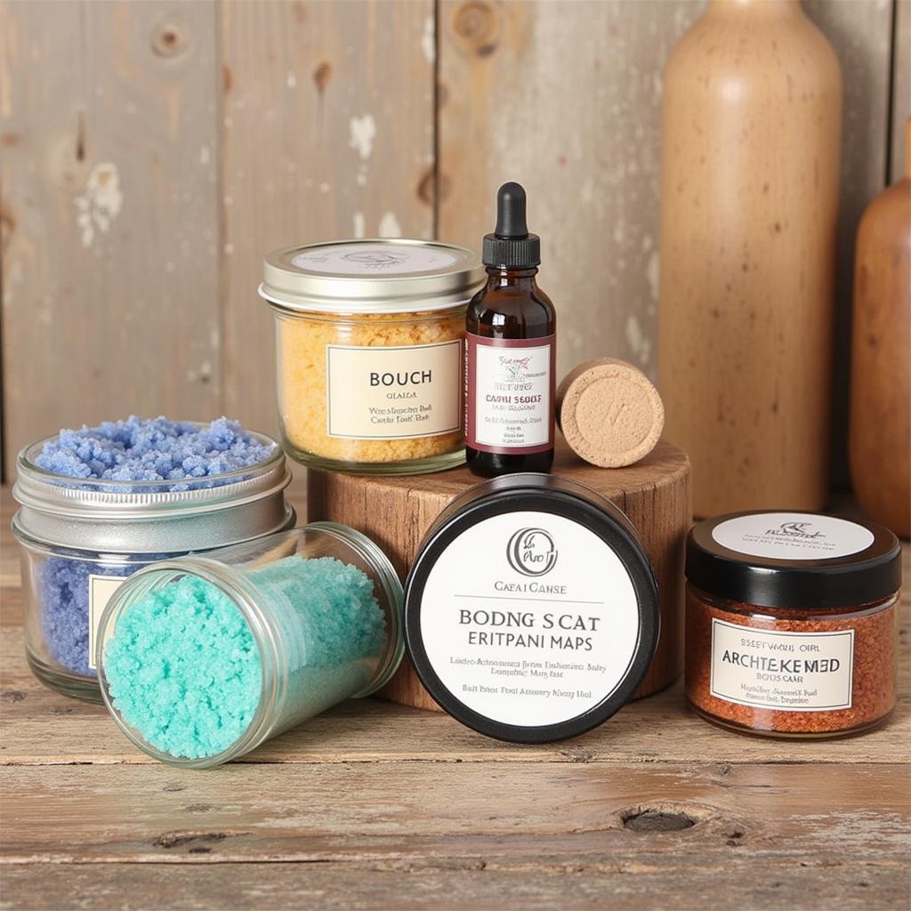 Affordable Spa Product Set: A collection of budget-friendly bath salts, essential oils, and body scrubs.