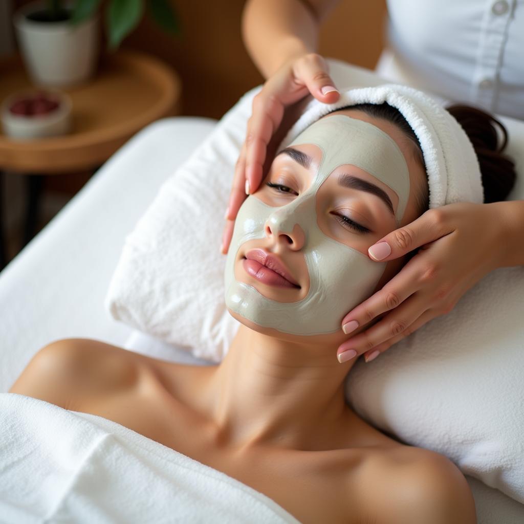 Woman receiving a soothing facial mask after a cosmetic procedure