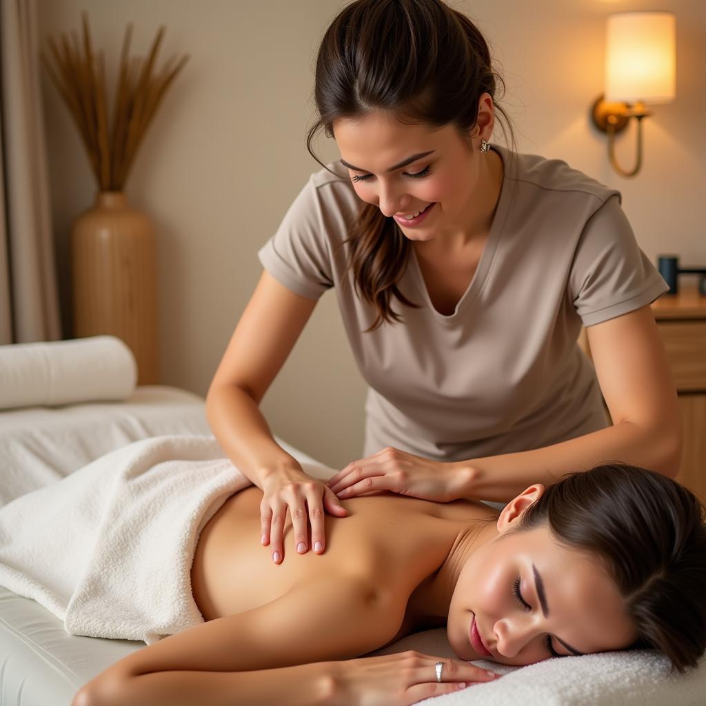 Skilled therapist performing a massage at an agio spa, focusing on relaxation and rejuvenation techniques.