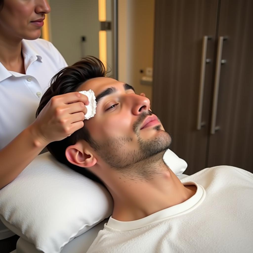 Men receiving a facial treatment in a spa in Ahmedabad