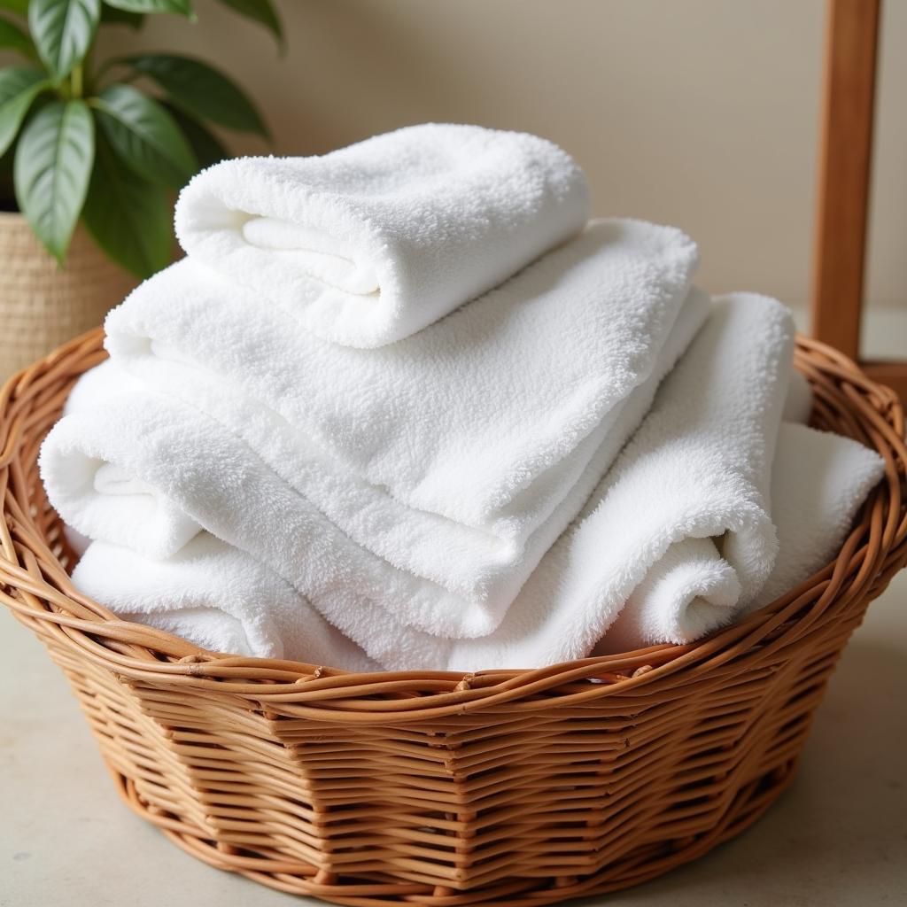 Air Plush Spa Towels in a Wicker Basket