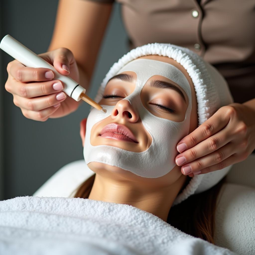 Airport Spa Facial: A traveler receiving a facial treatment at an airport spa