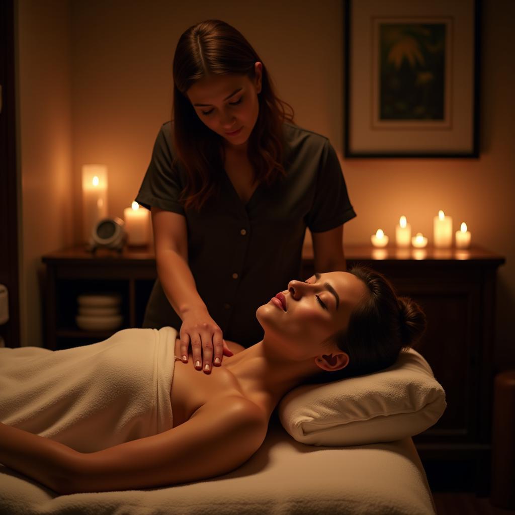 Alexa enjoying a relaxing massage at the spa