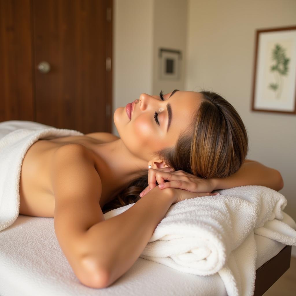 Aline's Spa Goa Massage: Woman relaxing during a massage at Aline's Beauty Care & Spa in Goa.