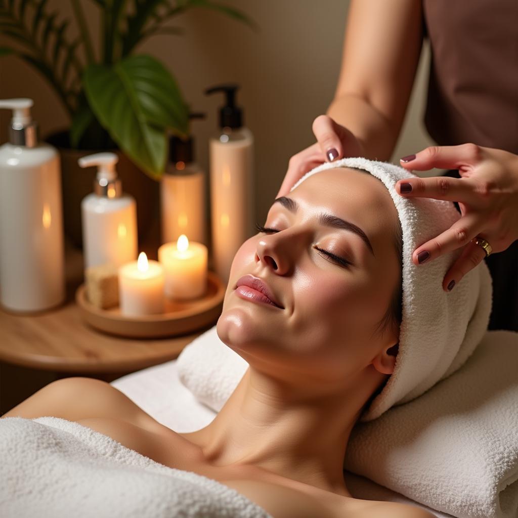 Woman enjoying a relaxing facial treatment at an allsystem spa