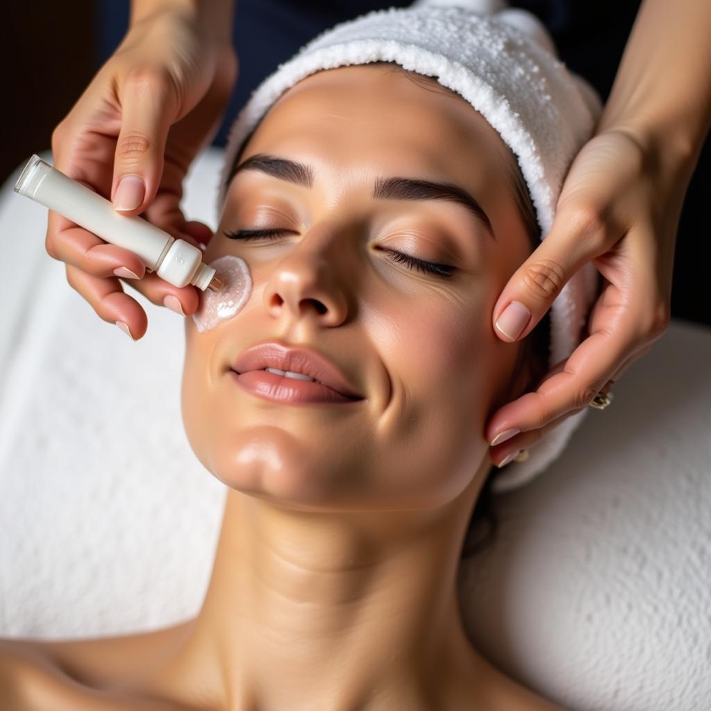 Close-up of a relaxing Amanary Spa facial treatment.